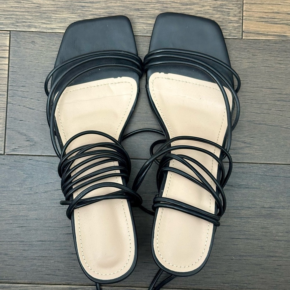 Women’s Black Strappy Square-Toe Sandals